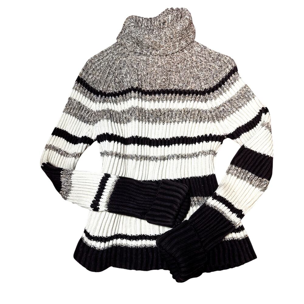 Y2K Thick Ribbed Brown Turtleneck Sweater Academia Womens Large 100% Cotton